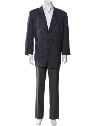 Karl Lagerfeld Wool Plaid Print Blazer