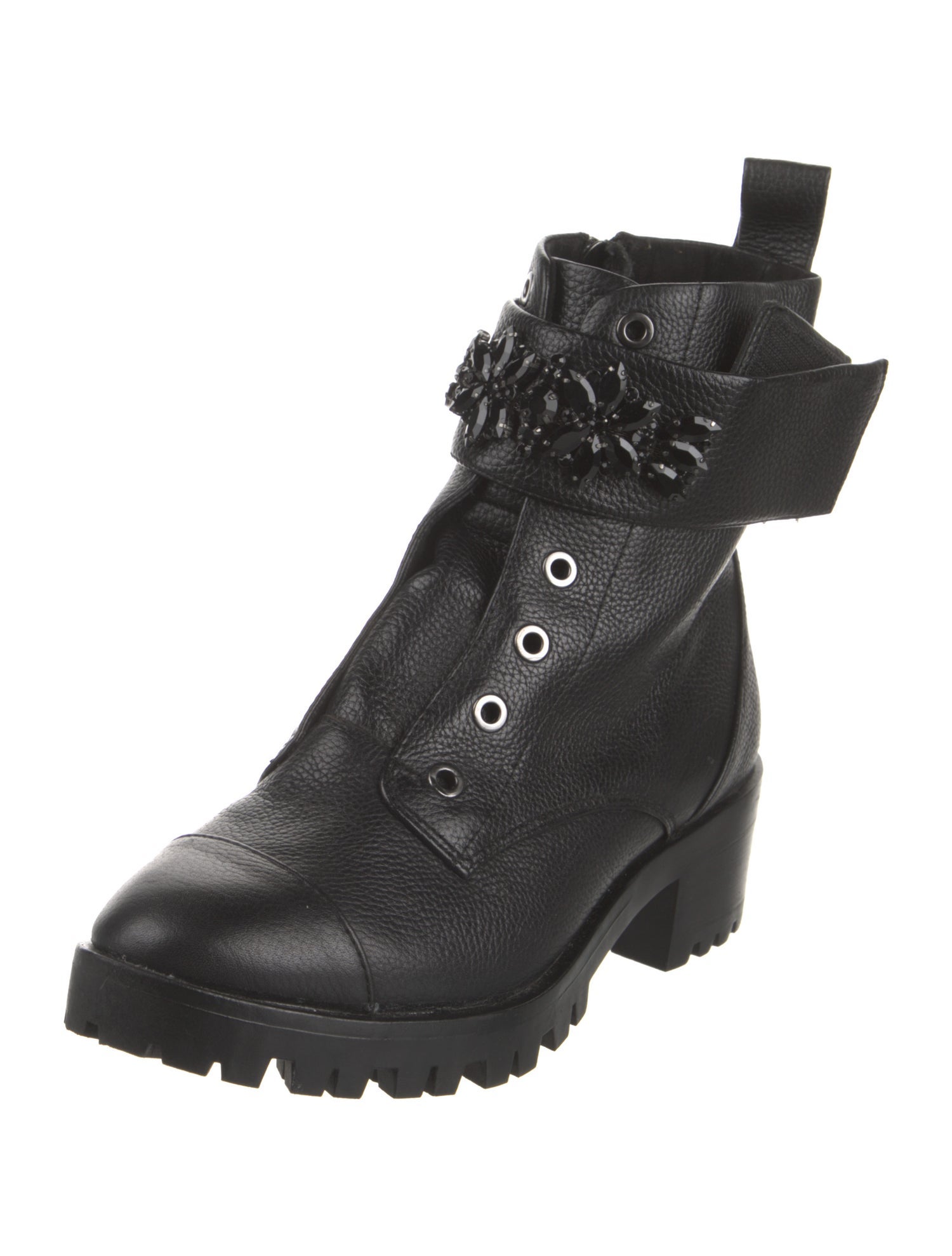 Karl Lagerfeld Leather Crystal Embellishments Combat Boots