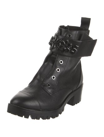 Karl Lagerfeld Leather Crystal Embellishments Combat Boots