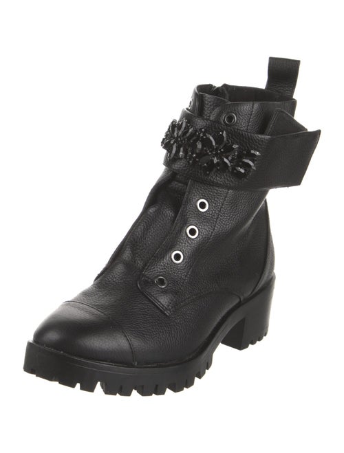 Karl Lagerfeld Leather Crystal Embellishments Combat Boots