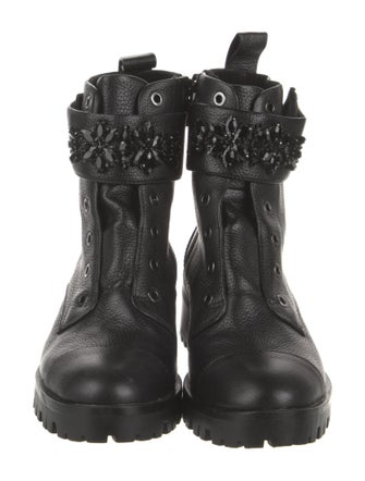 Karl Lagerfeld Leather Crystal Embellishments Combat Boots