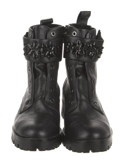 Karl Lagerfeld Leather Crystal Embellishments Combat Boots