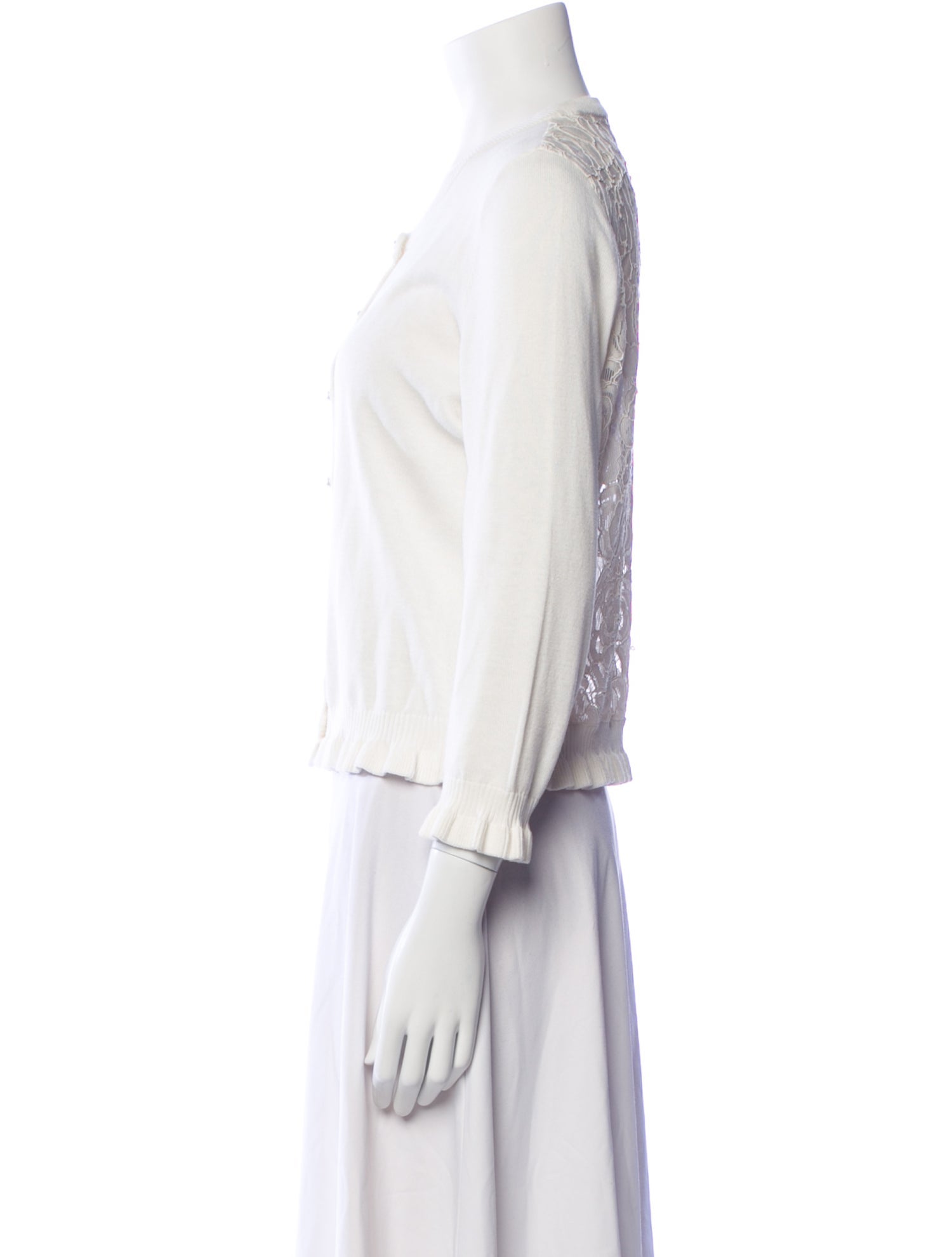 Karl Lagerfeld Crew Neck Three-Quarter Sleeve Button-Up Top