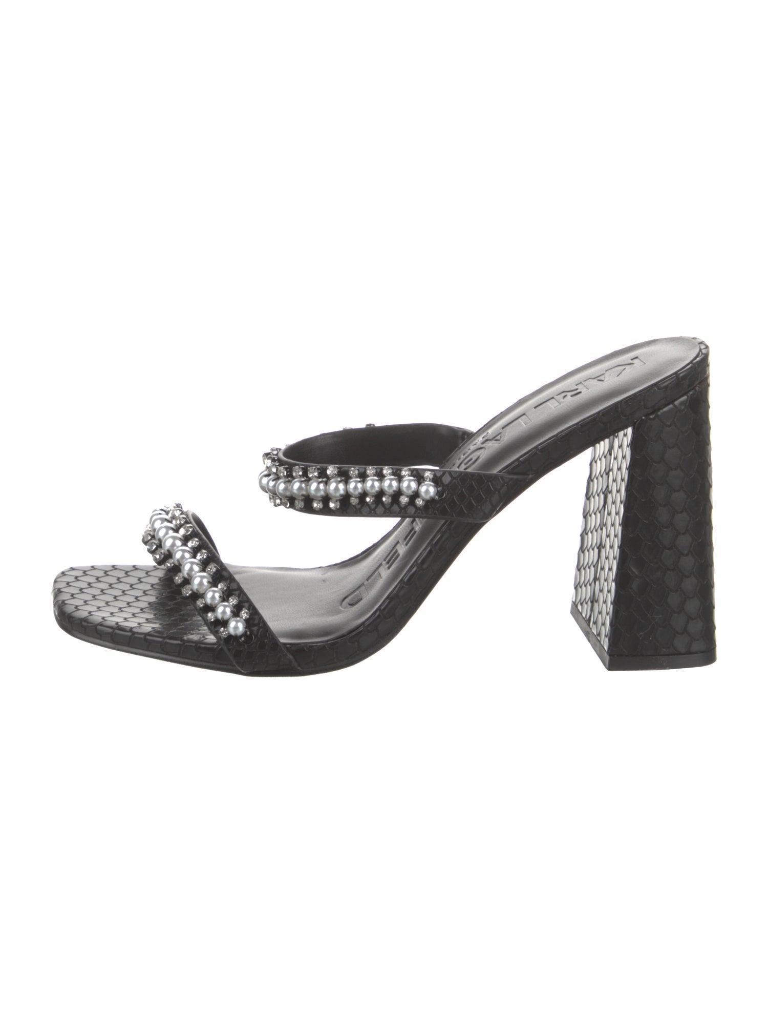 Karl Lagerfeld Leather Crystal Embellishments Slides