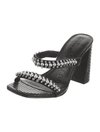Karl Lagerfeld Leather Crystal Embellishments Slides