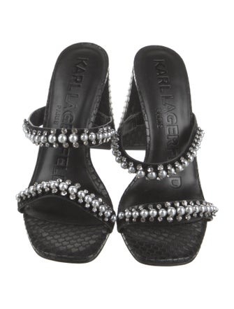 Karl Lagerfeld Leather Crystal Embellishments Slides