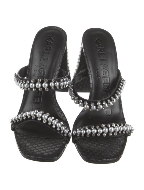 Karl Lagerfeld Leather Crystal Embellishments Slides