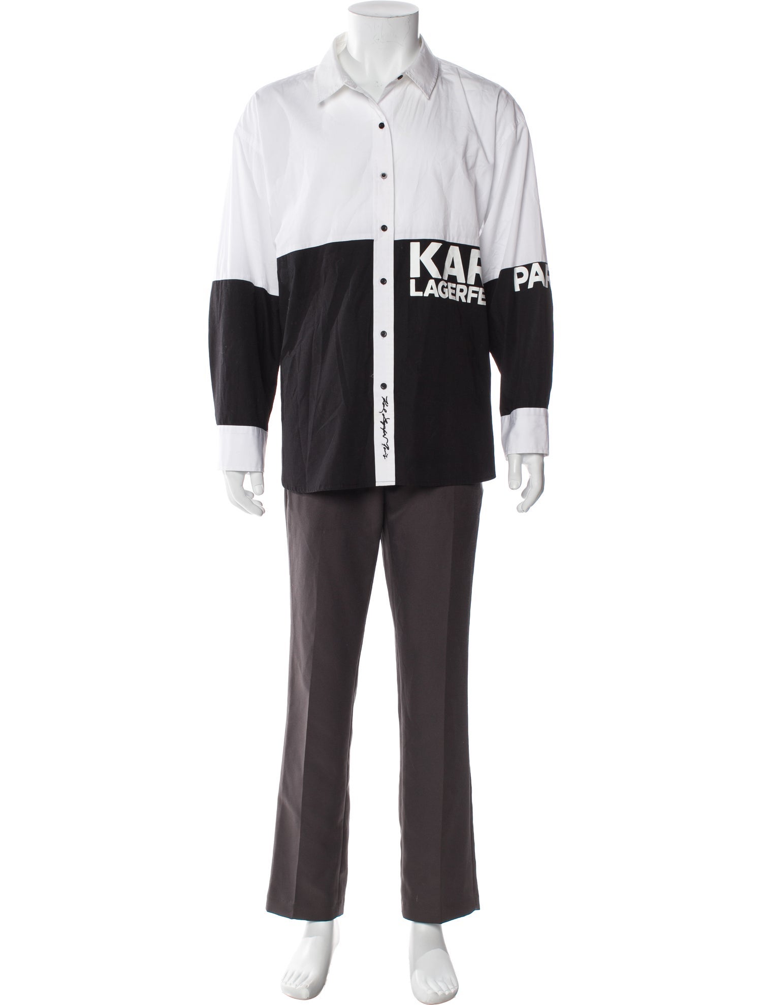 Karl Lagerfeld Colorblock Pattern Long Sleeve Shirt