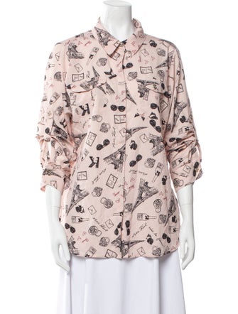 Karl Lagerfeld Printed Three-Quarter Sleeve Button-Up Top