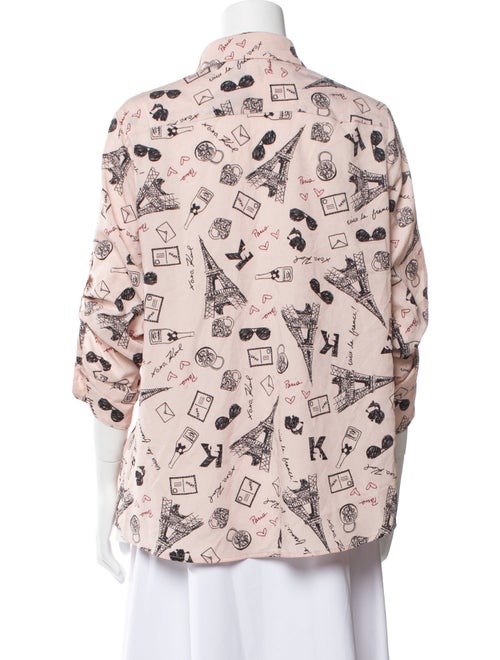 Karl Lagerfeld Printed Three-Quarter Sleeve Button-Up Top
