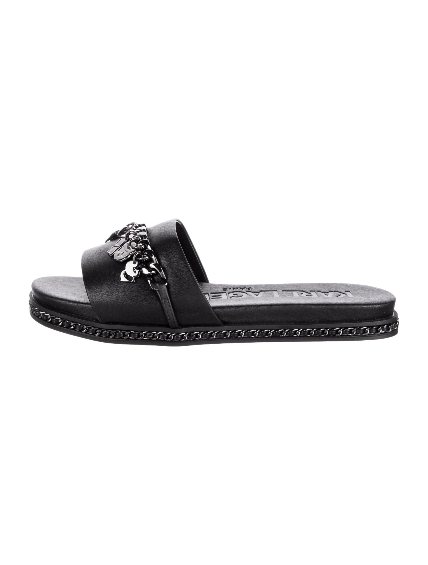 Karl Lagerfeld Leather Chain-Link Accents Slides w/ Tags