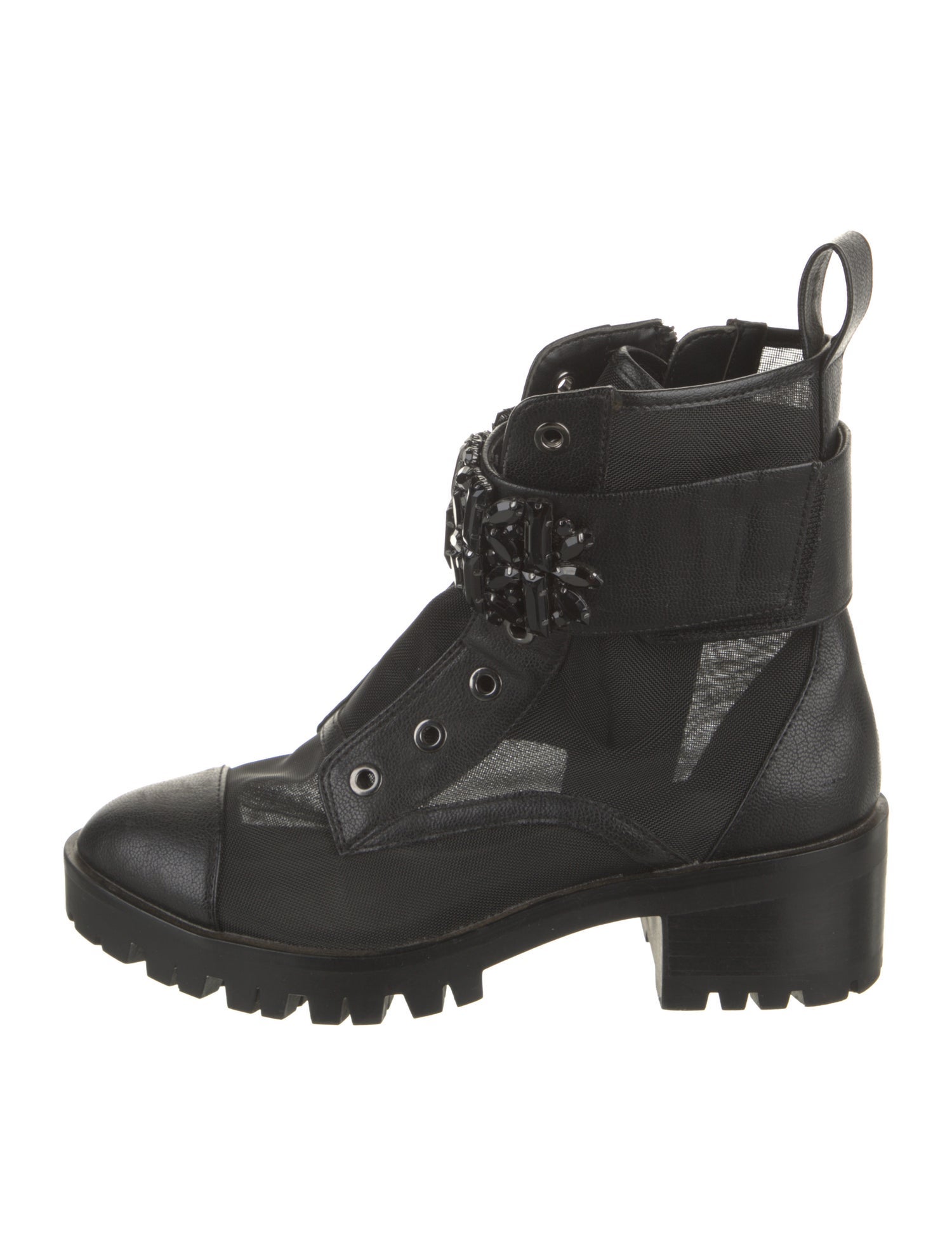 Karl Lagerfeld Leather Crystal Embellishments Combat Boots