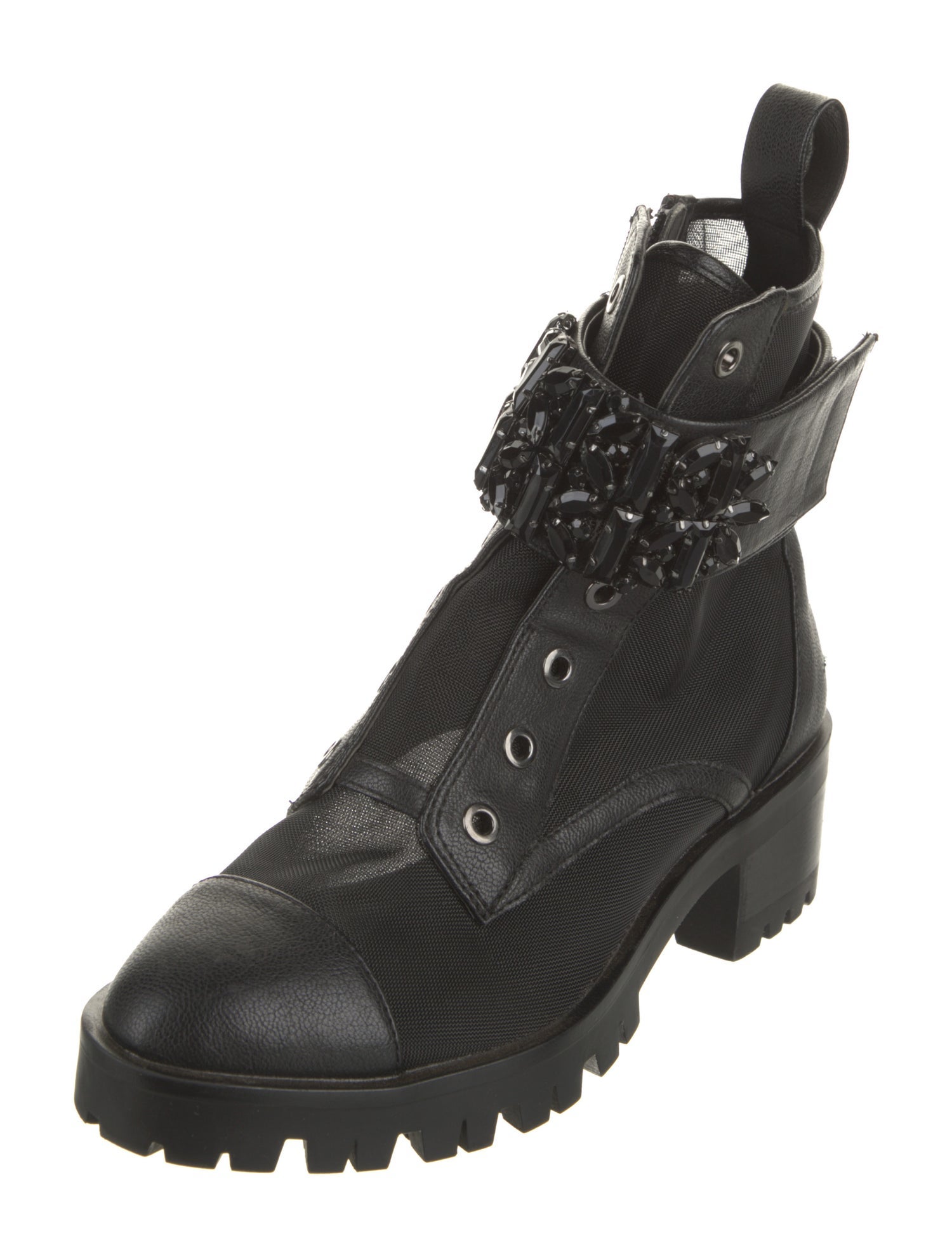 Karl Lagerfeld Leather Crystal Embellishments Combat Boots