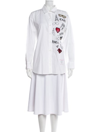 Karl Lagerfeld Graphic Print Long Sleeve Button-Up Top