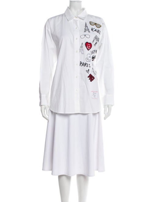 Karl Lagerfeld Graphic Print Long Sleeve Button-Up Top