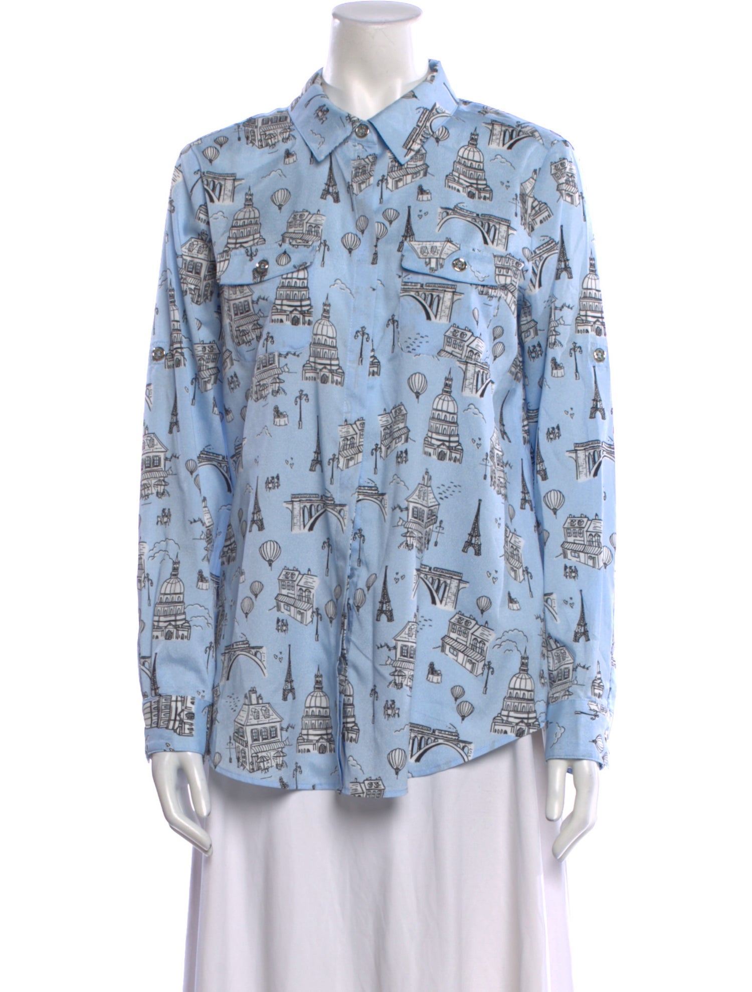 Karl Lagerfeld Printed Long Sleeve Button-Up Top