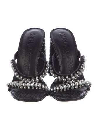 Karl Lagerfeld Leather Crystal Embellishments Slides