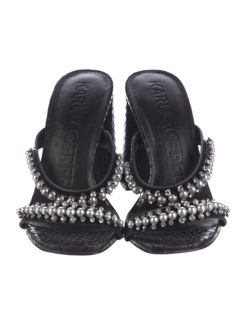 Karl Lagerfeld Leather Crystal Embellishments Slides