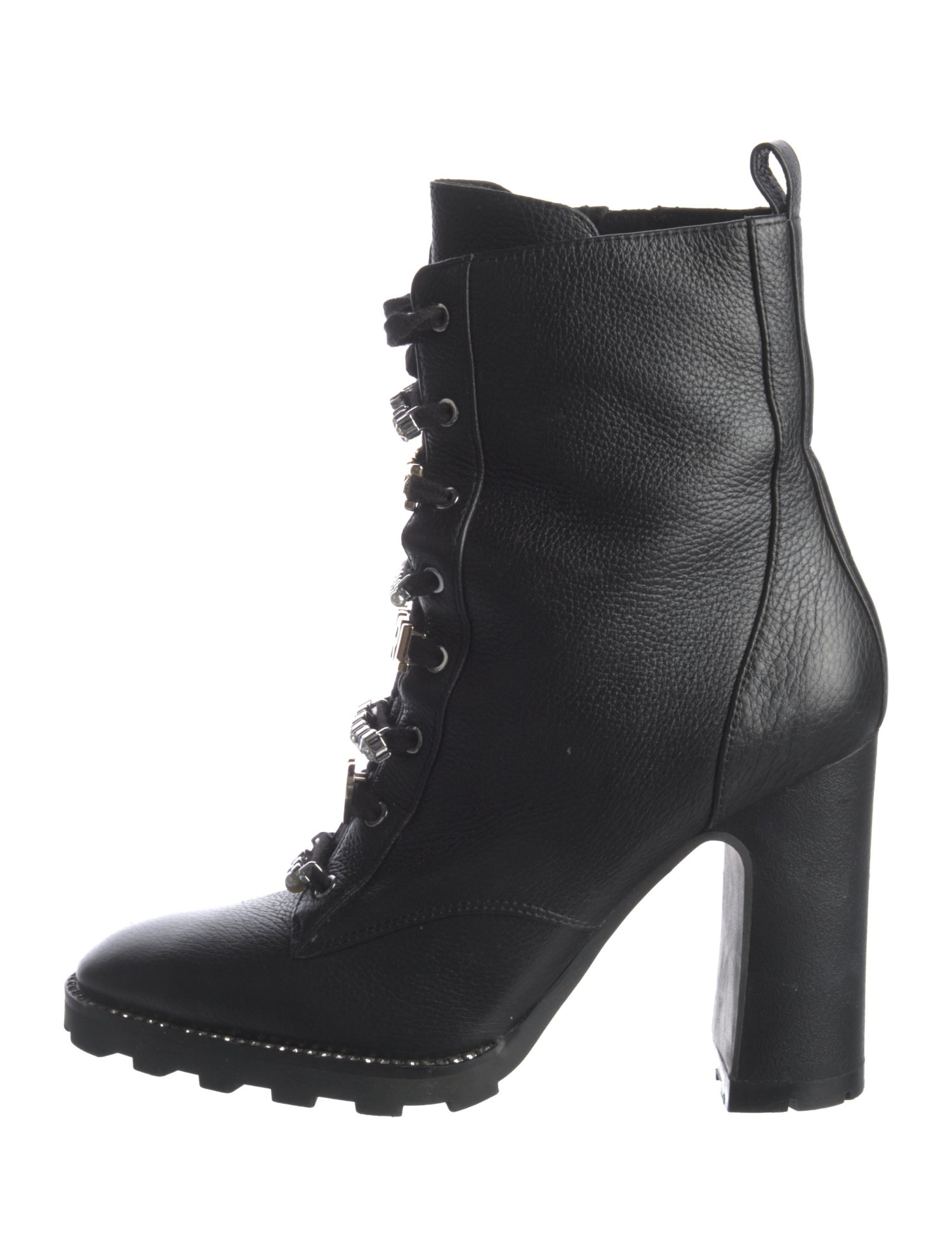 Karl Lagerfeld Leather Crystal Embellishments Lace-Up Boots
