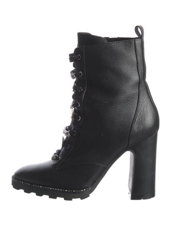 Karl Lagerfeld Leather Crystal Embellishments Lace-Up Boots
