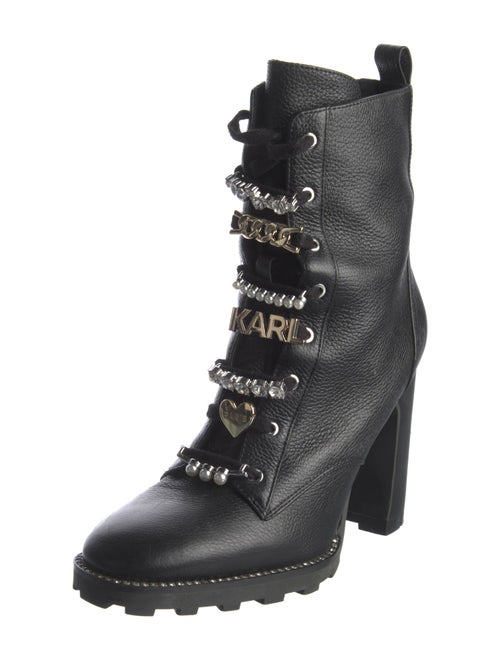 Karl Lagerfeld Leather Crystal Embellishments Lace-Up Boots