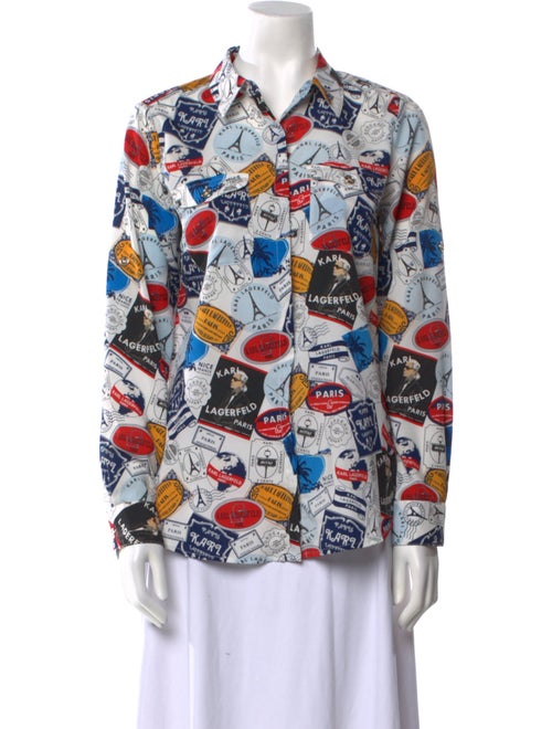 Karl Lagerfeld Printed Long Sleeve Button-Up Top