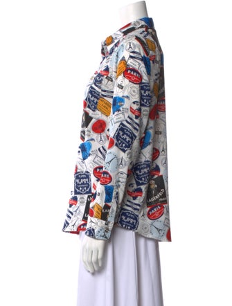 Karl Lagerfeld Printed Long Sleeve Button-Up Top
