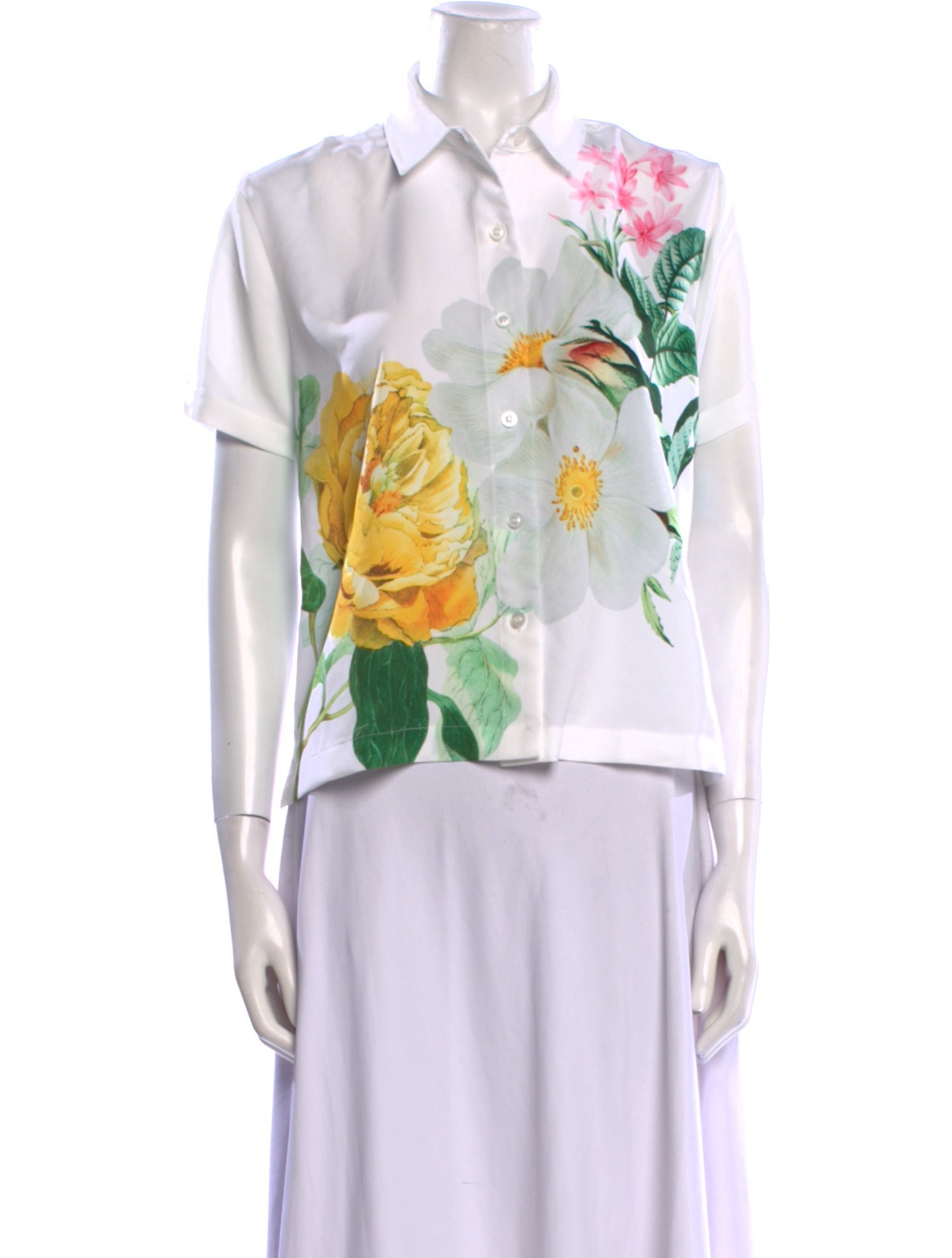 Karl Lagerfeld Floral Print Short Sleeve Button-Up Top w/ Tags