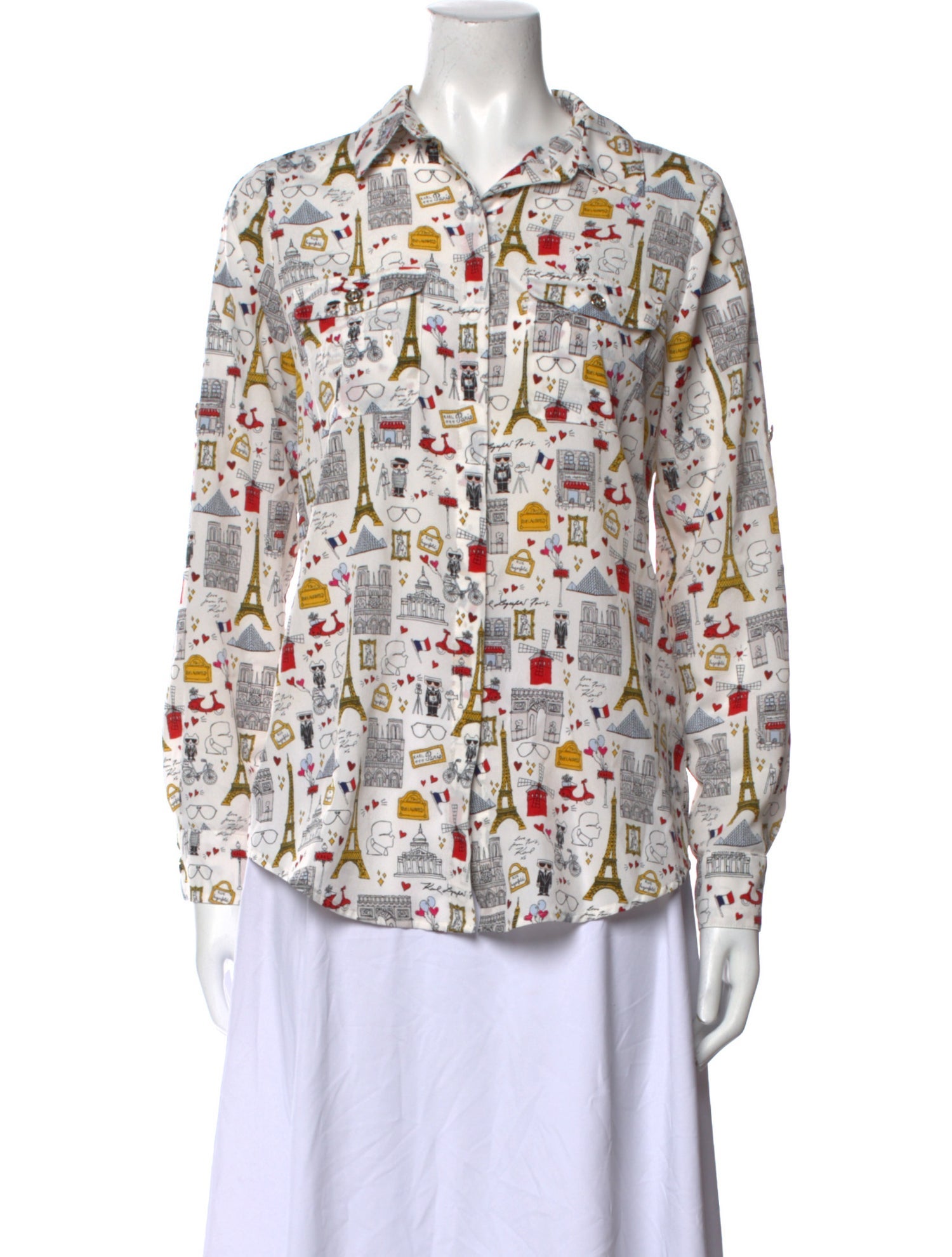 Karl Lagerfeld Printed Long Sleeve Button-Up Top