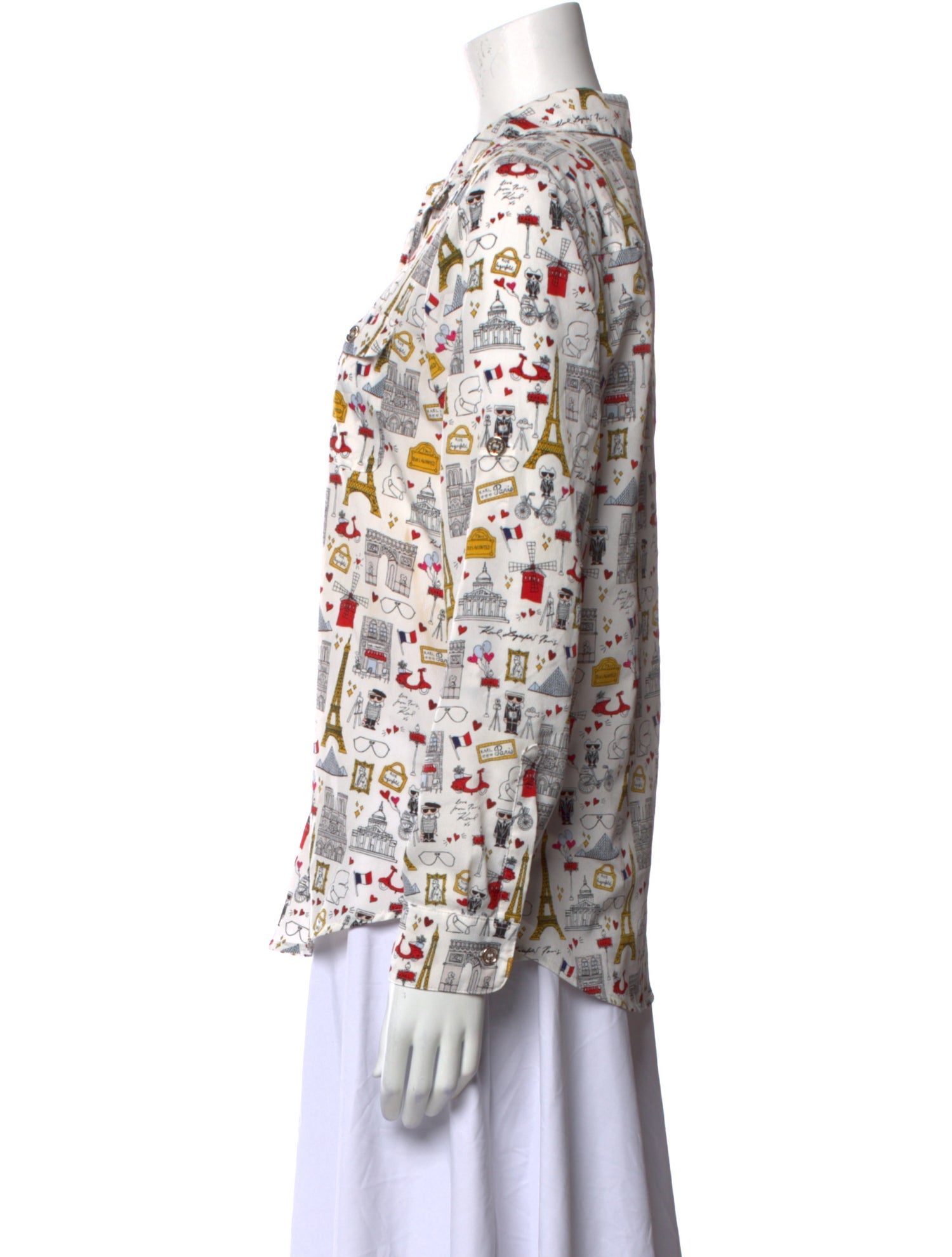 Karl Lagerfeld Printed Long Sleeve Button-Up Top