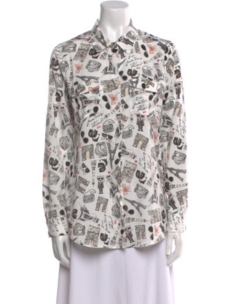 Karl Lagerfeld Printed Long Sleeve Button-Up Top