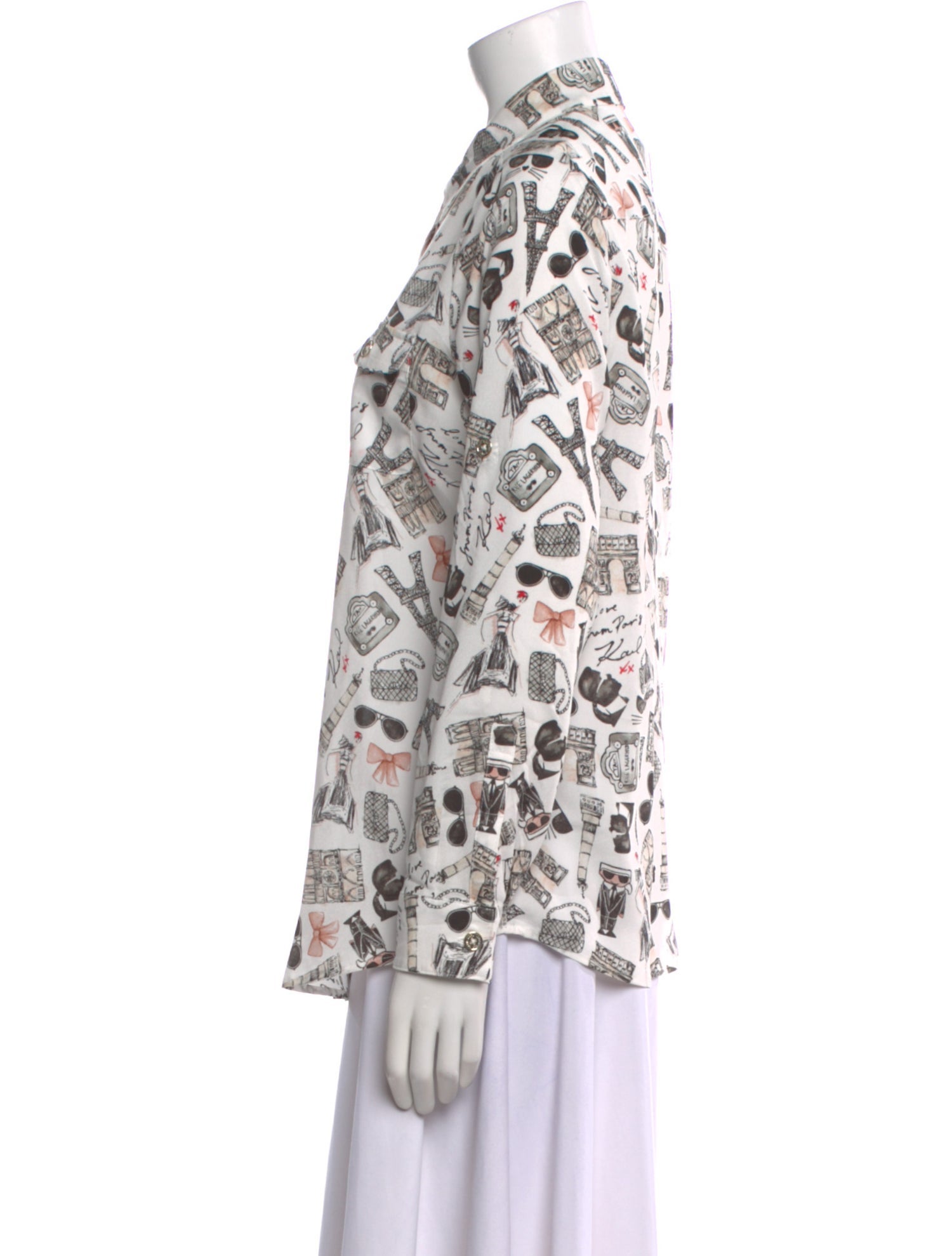 Karl Lagerfeld Printed Long Sleeve Button-Up Top