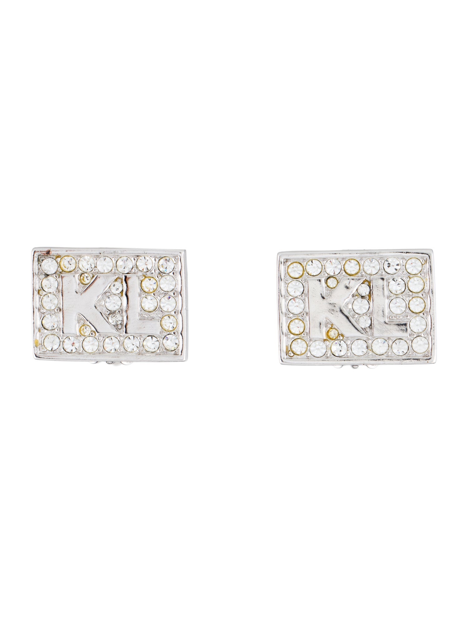 Karl Lagerfeld Crystal Logo Clip On Earrings