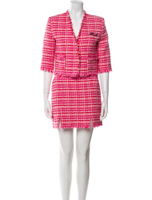 Karl Lagerfeld Tweed Pattern Fringe Trim Accent Skirt Set