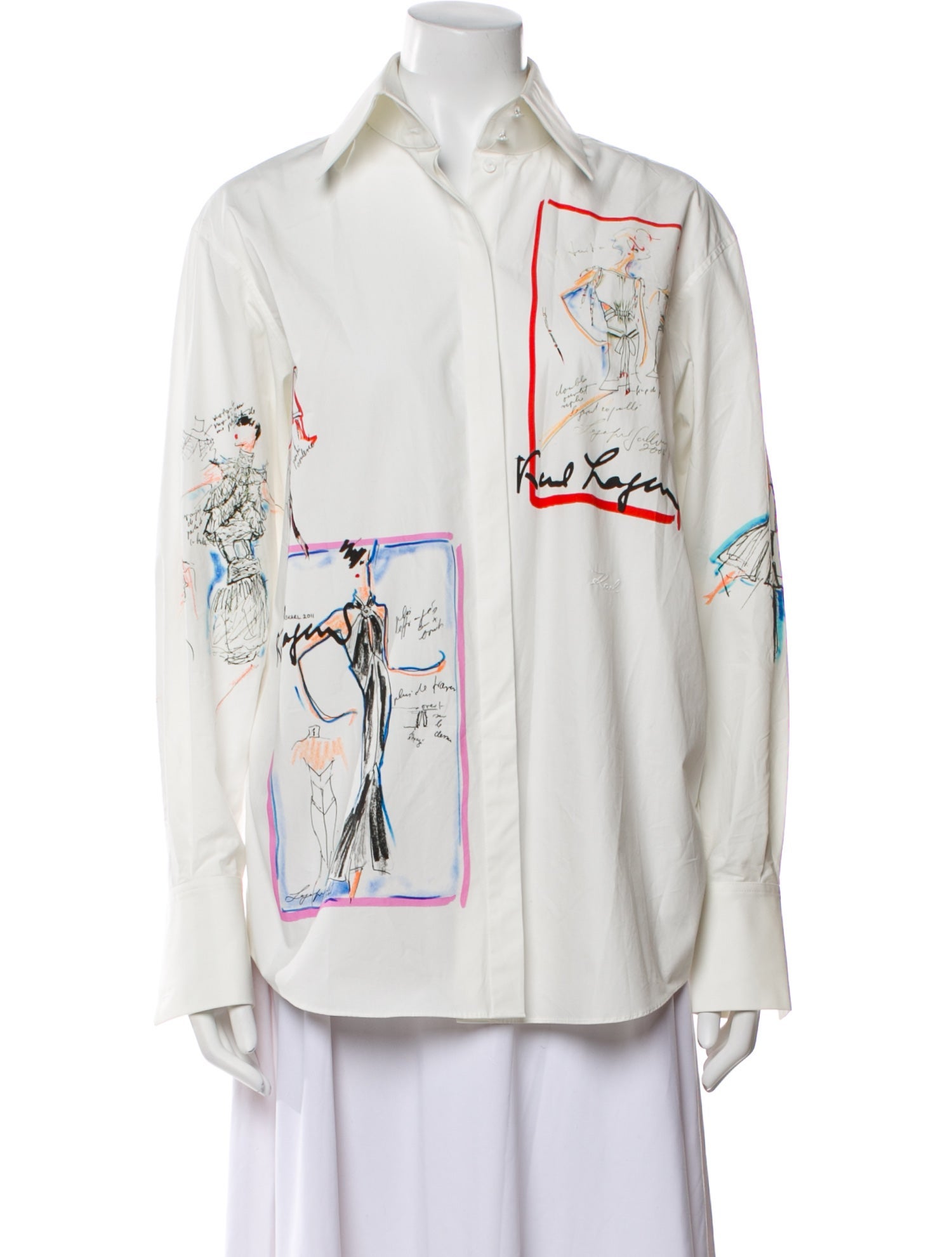 Karl Lagerfeld Graphic Print Long Sleeve Button-Up Top