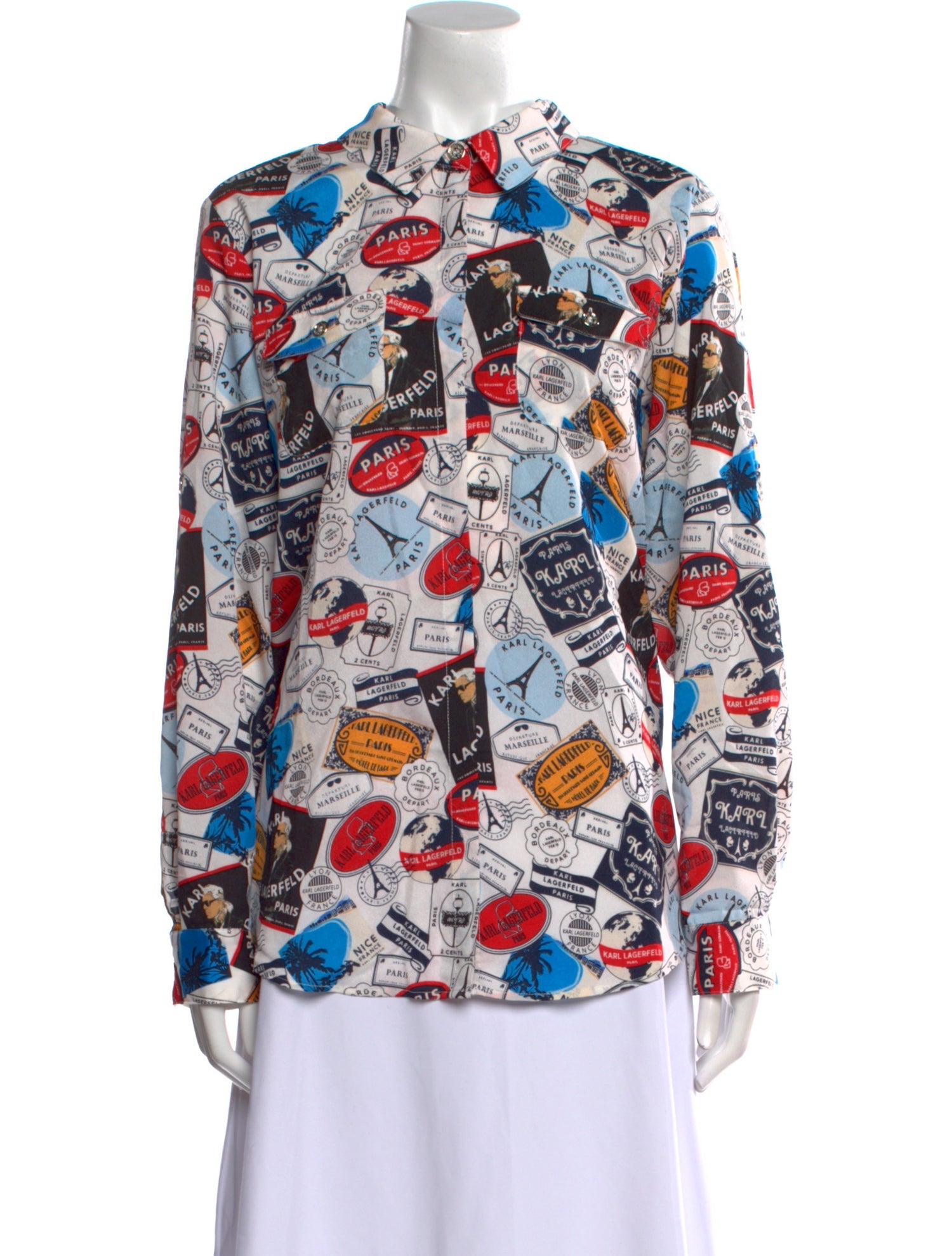 Karl Lagerfeld Printed Long Sleeve Button-Up Top w/ Tags