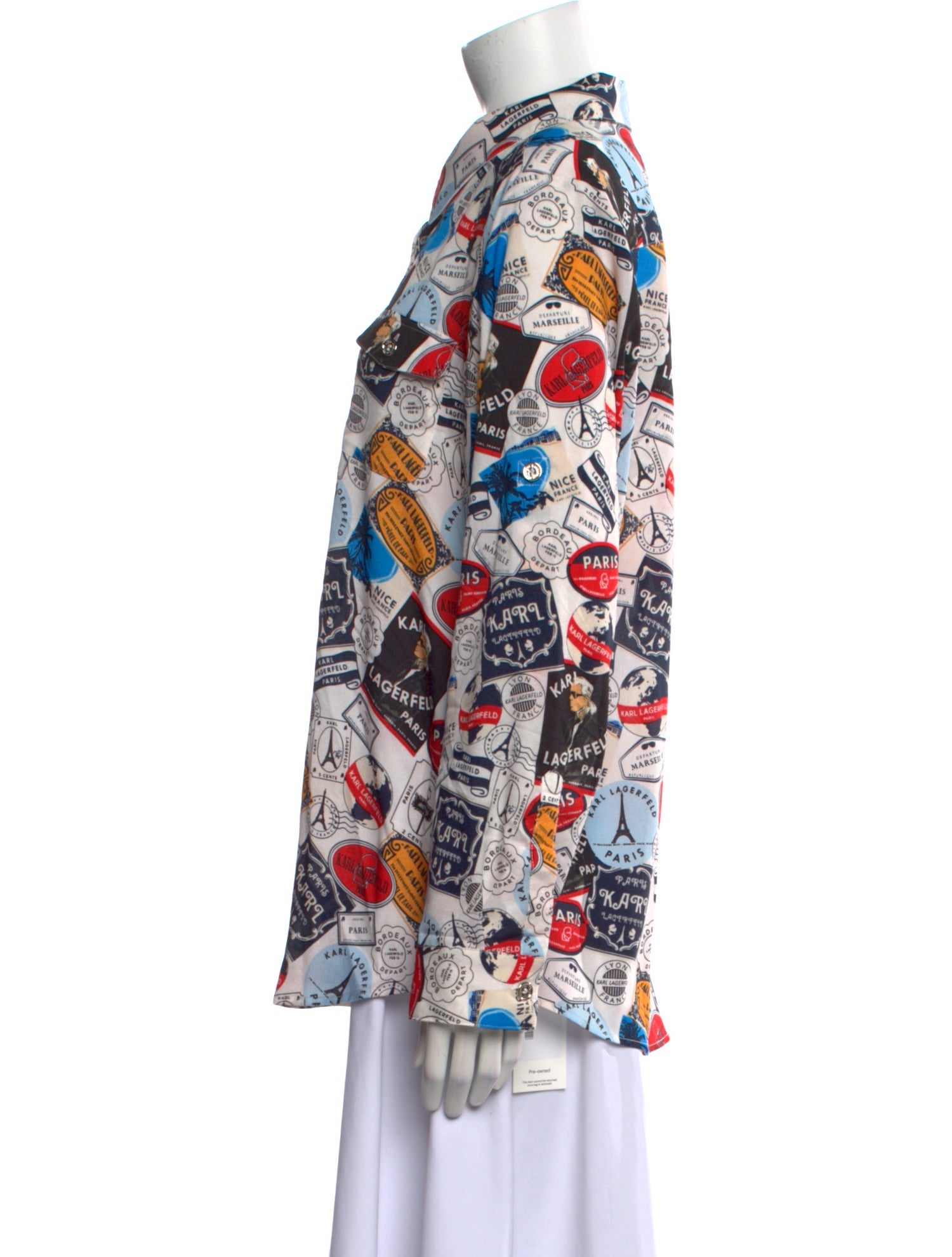 Karl Lagerfeld Printed Long Sleeve Button-Up Top w/ Tags