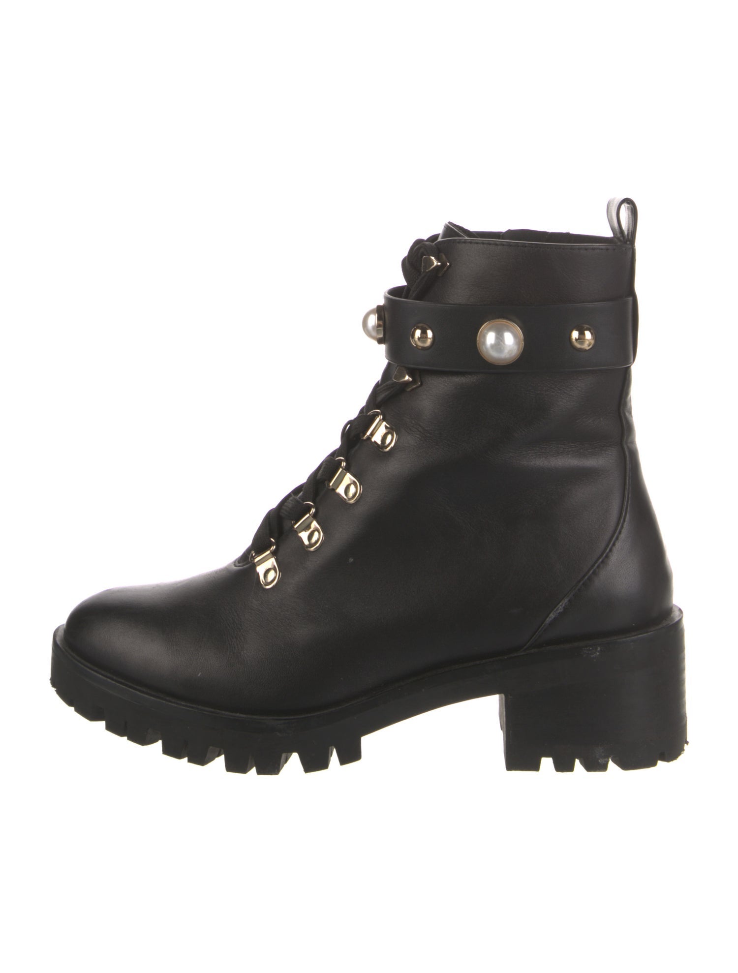 Karl Lagerfeld Faux Pearl Accents Leather Combat Boots