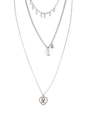 Karl Lagerfeld Faux Pearl & Crystal Layered Pendant Necklace