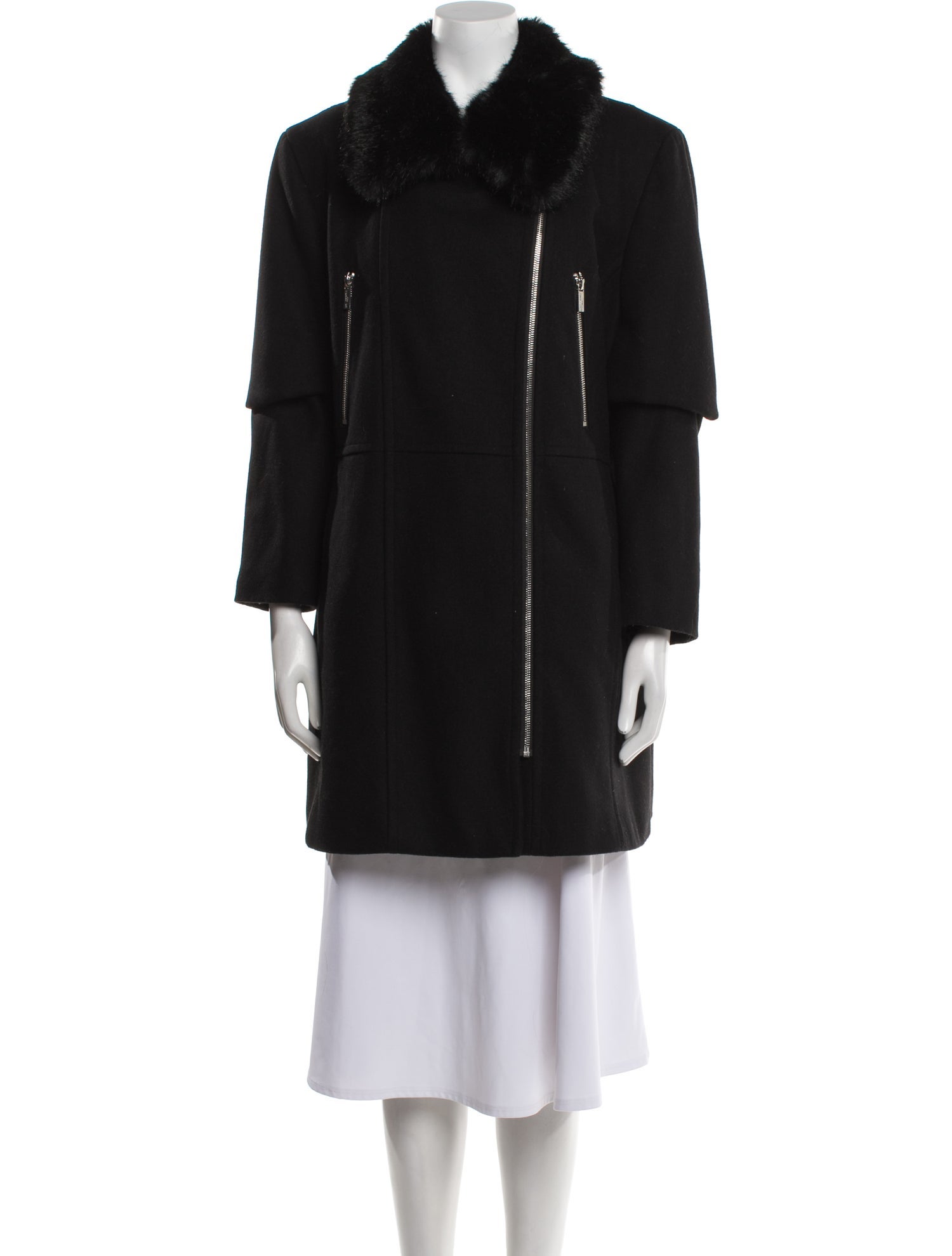 Karl Lagerfeld Wool Faux Fur Coat
