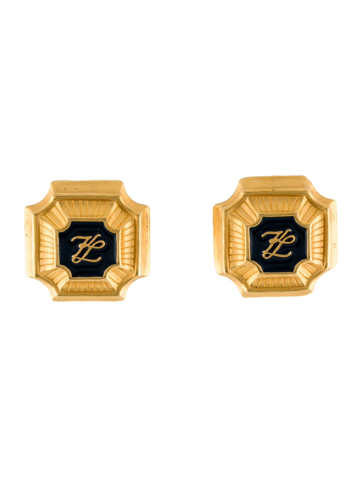 Karl Lagerfeld Vintage Enamel Logo Stud Clip-On Earrings
