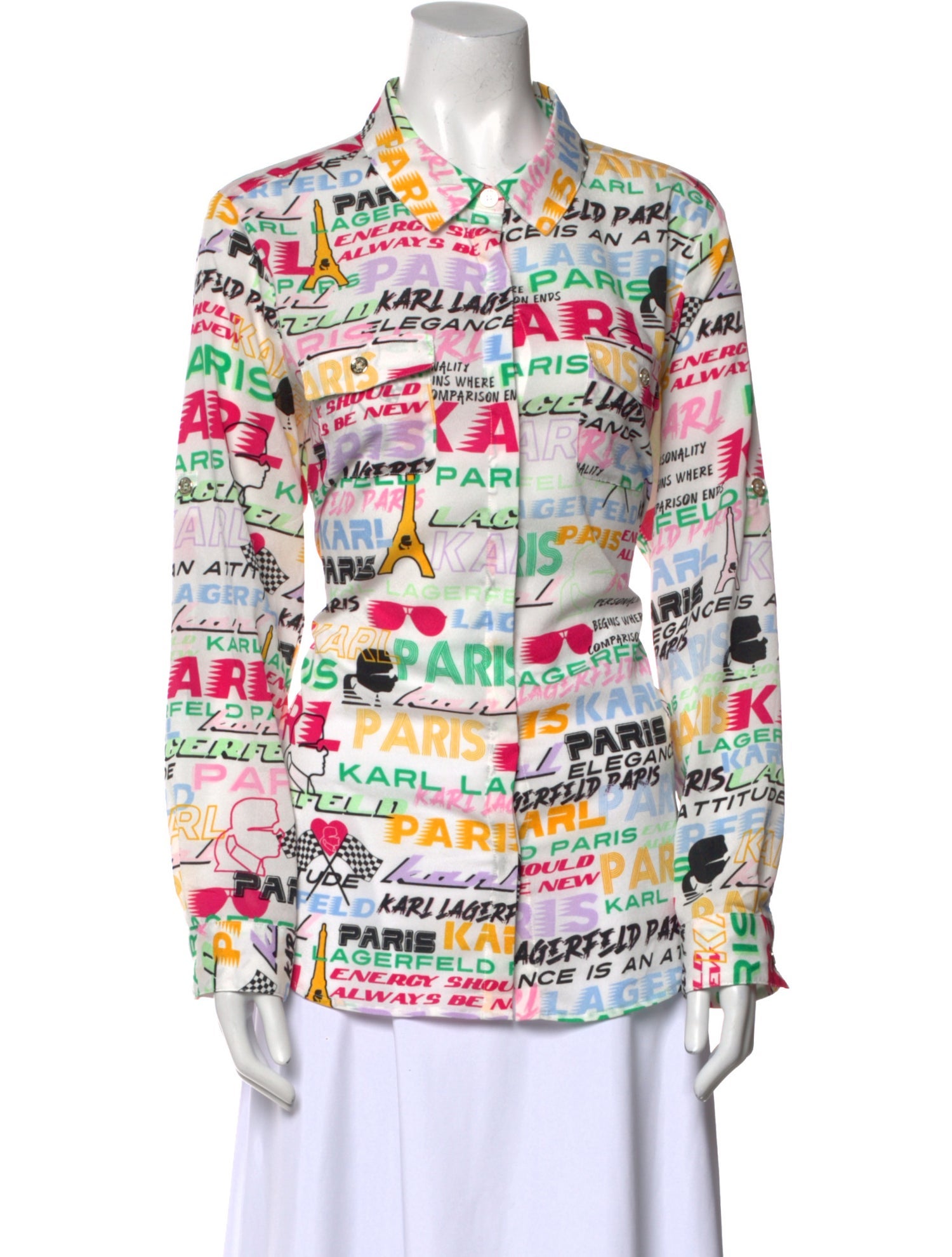 Karl Lagerfeld Printed Long Sleeve Button-Up Top