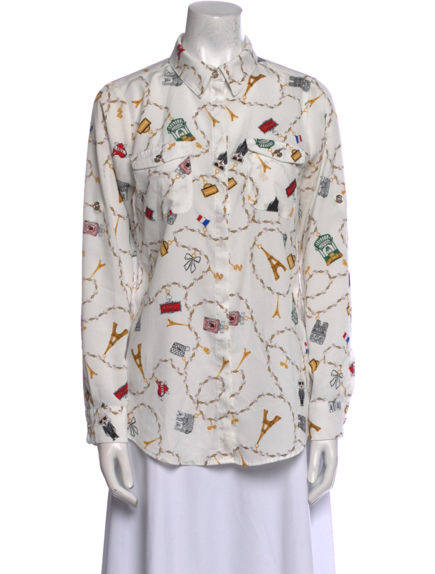 Karl Lagerfeld Floral Print Long Sleeve Button-Up Top