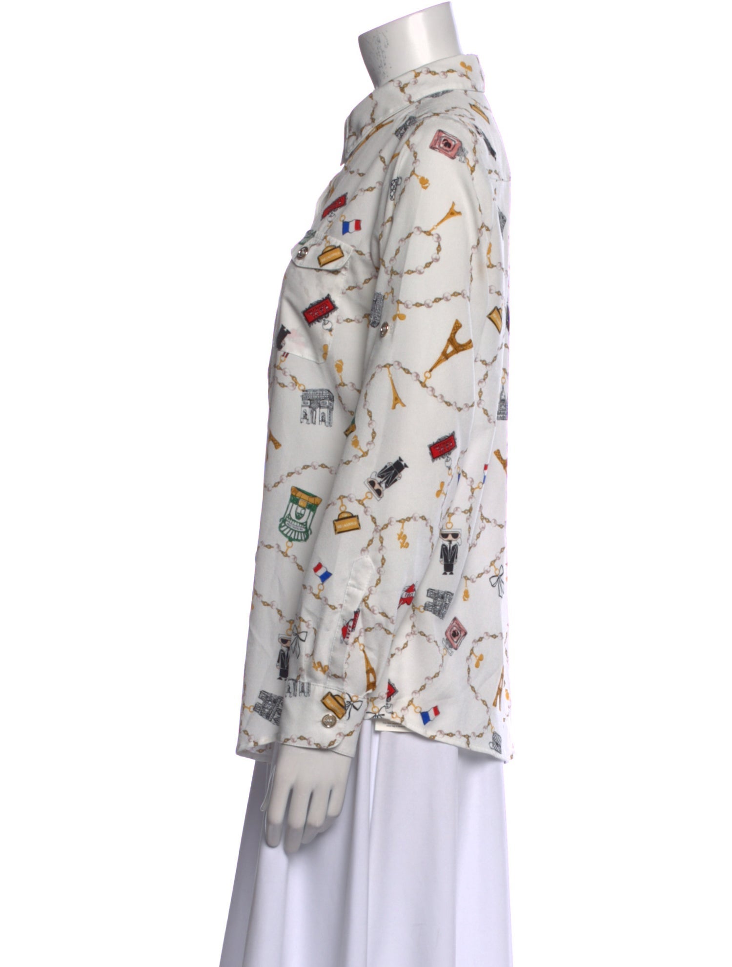 Karl Lagerfeld Floral Print Long Sleeve Button-Up Top
