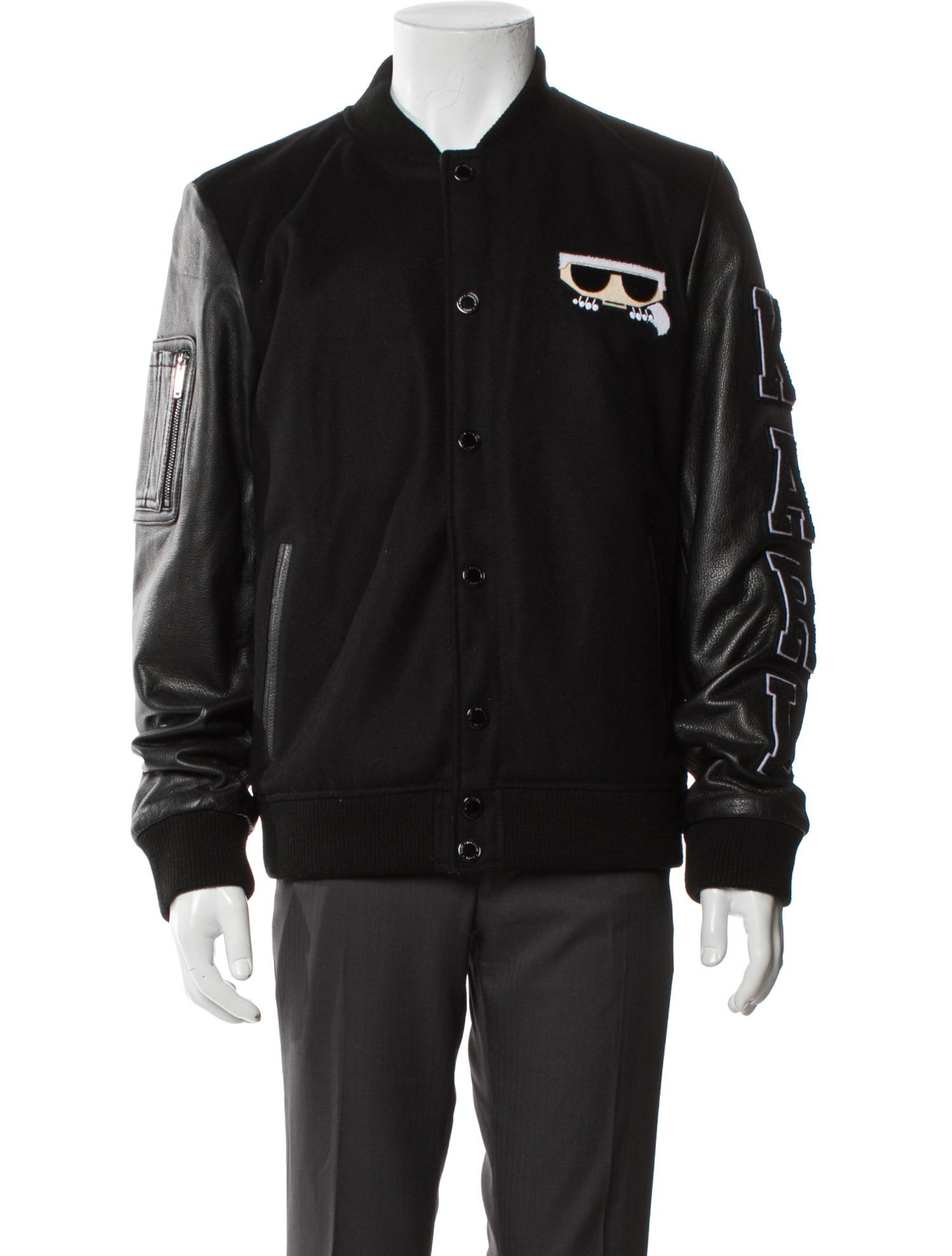 Karl Lagerfeld Wool Graphic Print Varsity Jacket