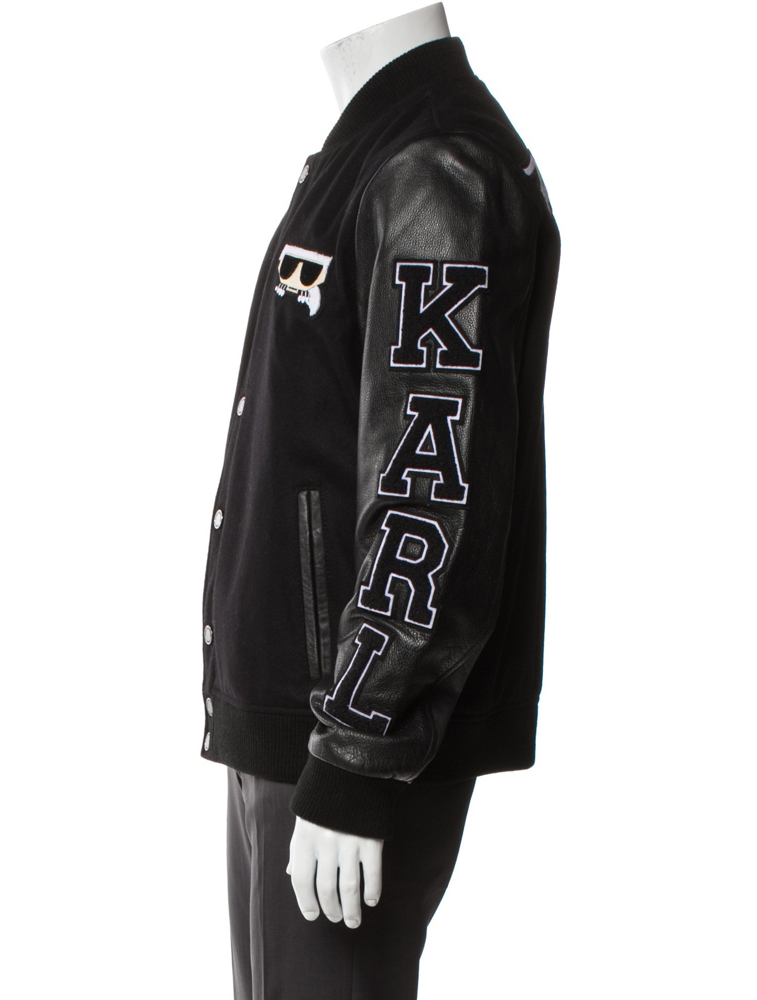 Karl Lagerfeld Wool Graphic Print Varsity Jacket