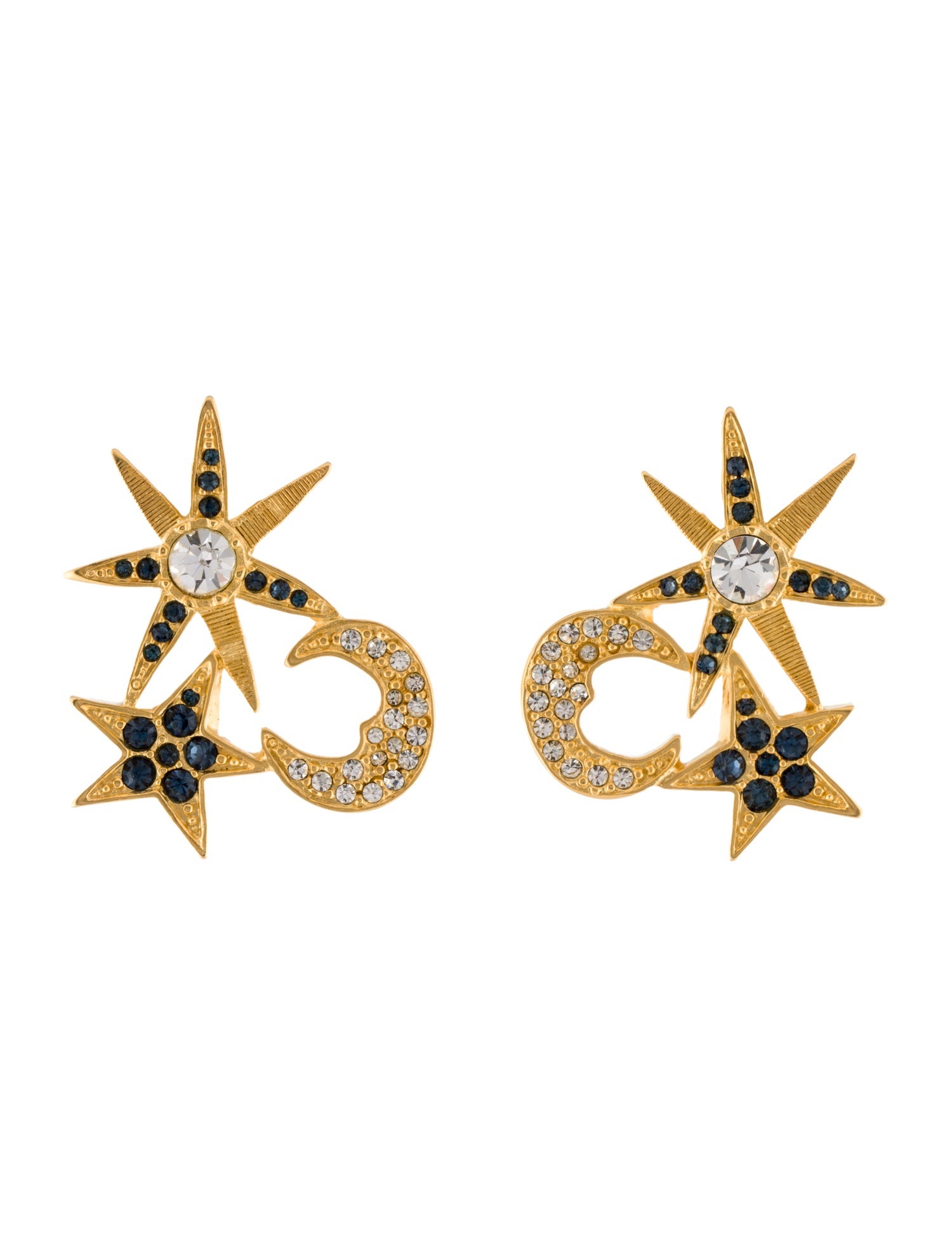 Karl Lagerfeld Vintage Crystal Star & Moon Clip-On Earrings