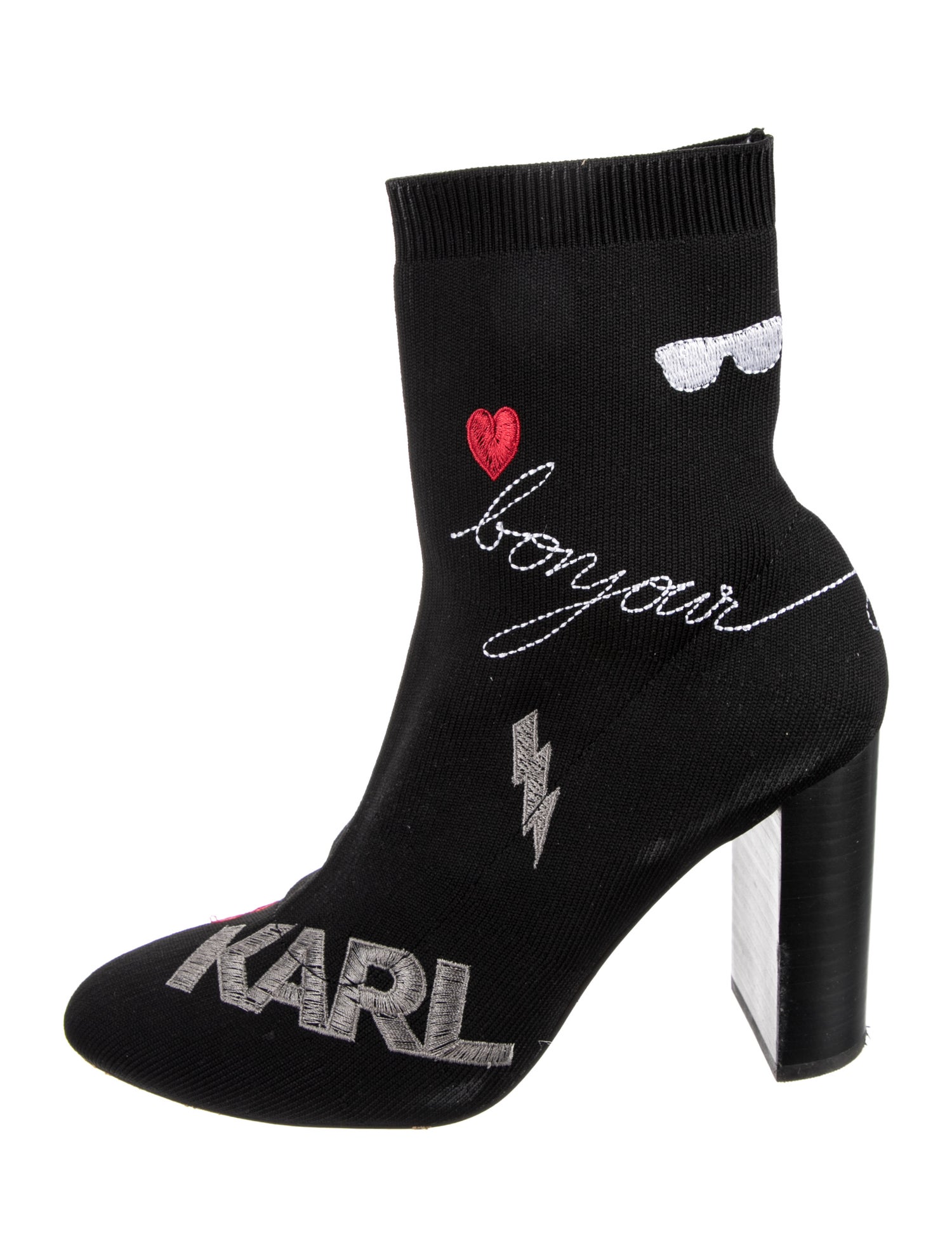 Karl Lagerfeld Patterned Embroidered Accent Sock Boots