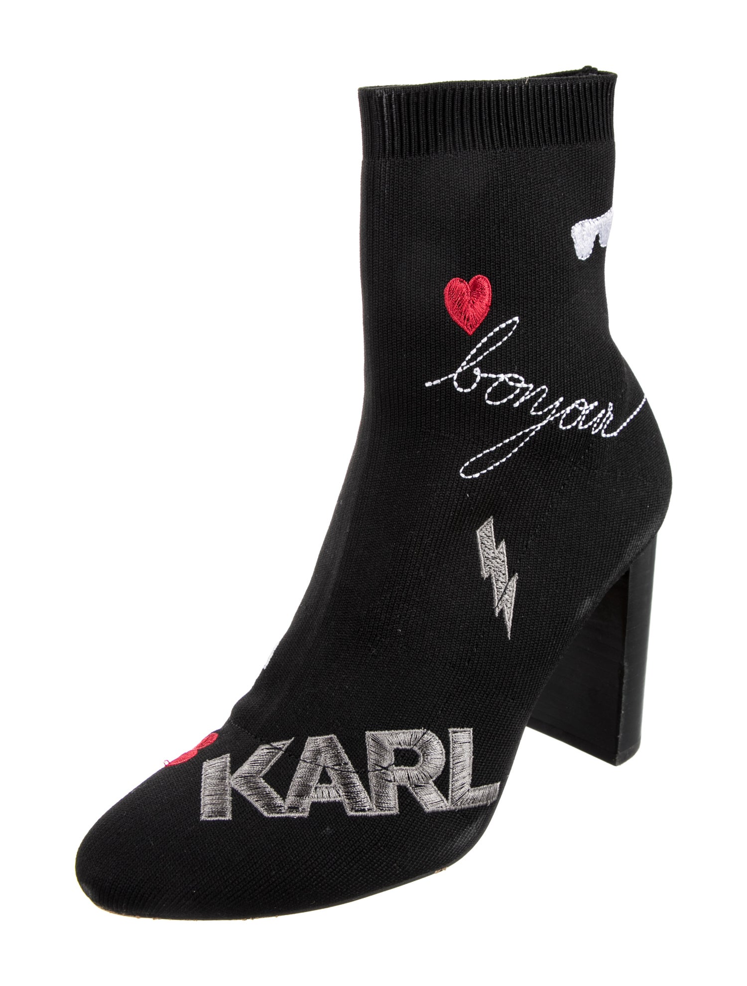 Karl Lagerfeld Patterned Embroidered Accent Sock Boots