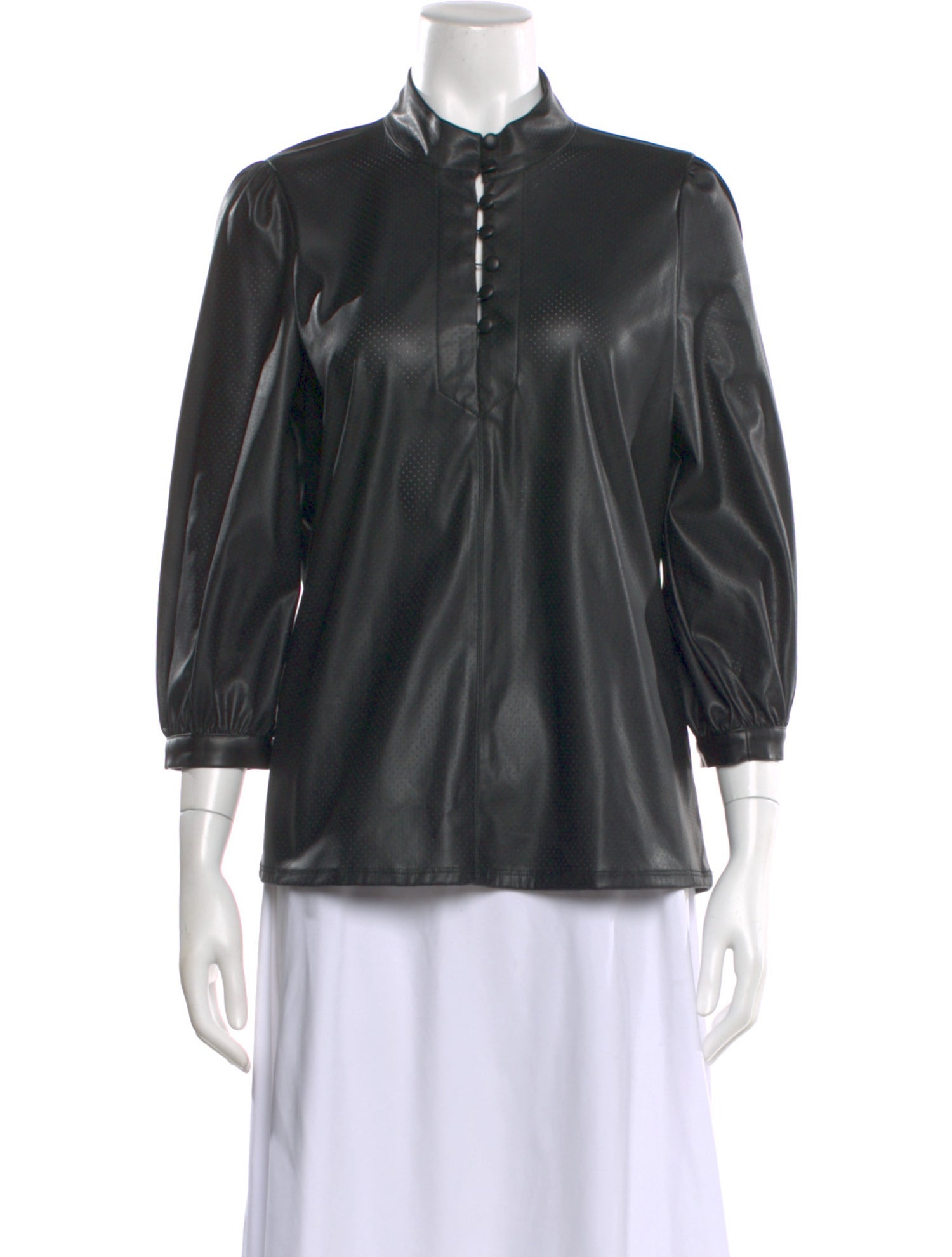 Karl Lagerfeld Faux Leather Three-Quarter Sleeve Blouse